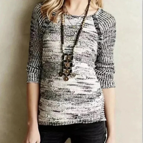 Moth Jacquard Marled Anthropologie Fringe Wool Sweater long sleeve textured - Picture 1 of 11